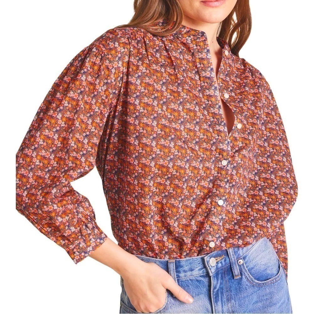 Trovata Birds of Paradis Lily long sleeve blouse in Cardinal Ditsy floral